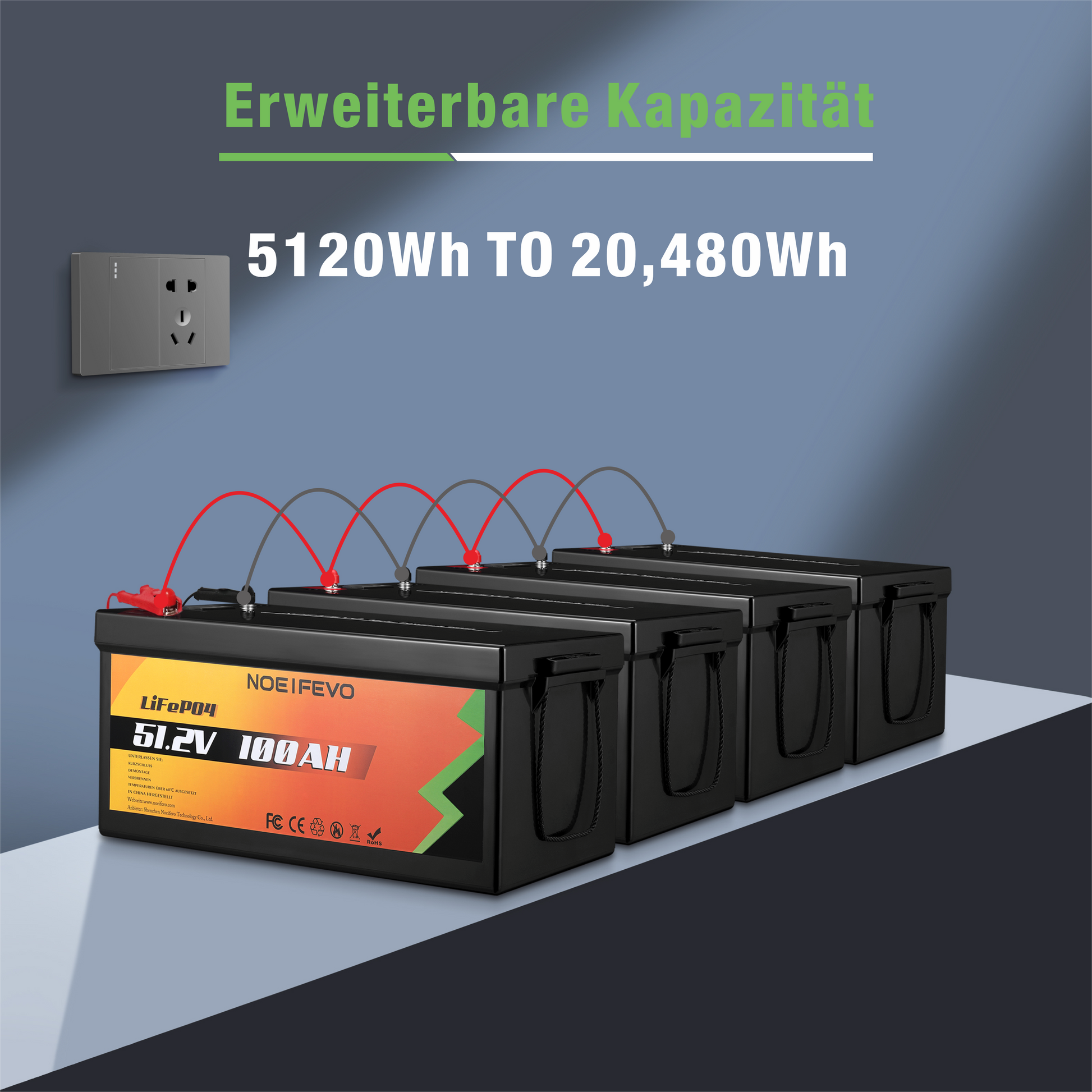 NOEIFEVO D48100 51.2V 100AH Lithium Eisenphosphat Batterie LiFePO4 Akku With 100A BMS